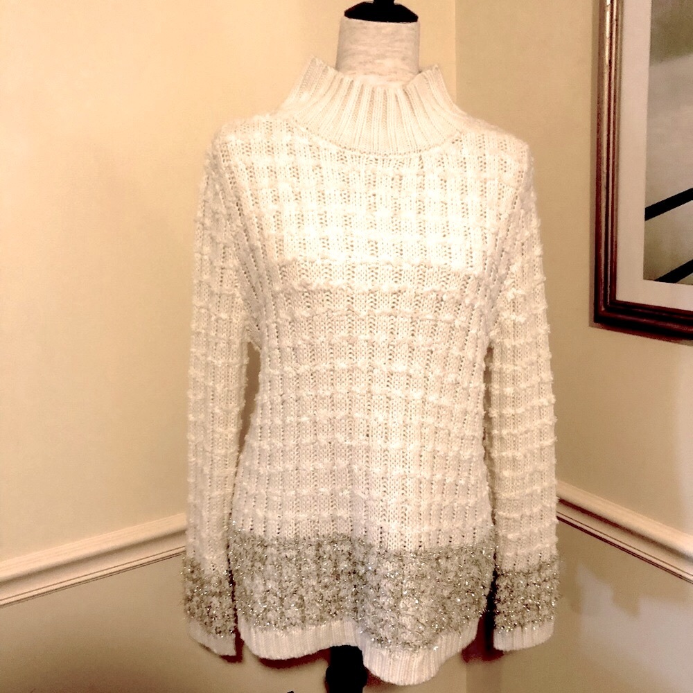 Perfect for the holidays ￼Sparkly Cream and Gold Sweater.